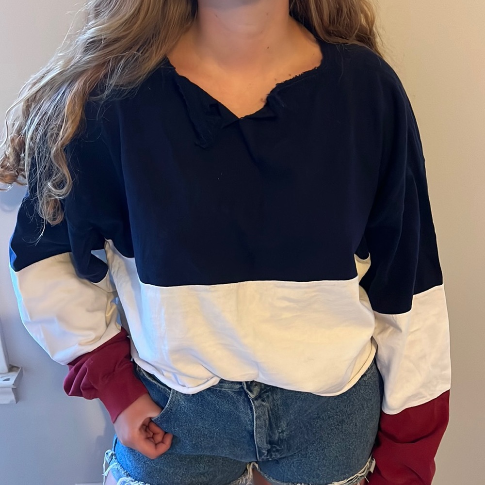 Thrifted red white and blue cropped long sleeve